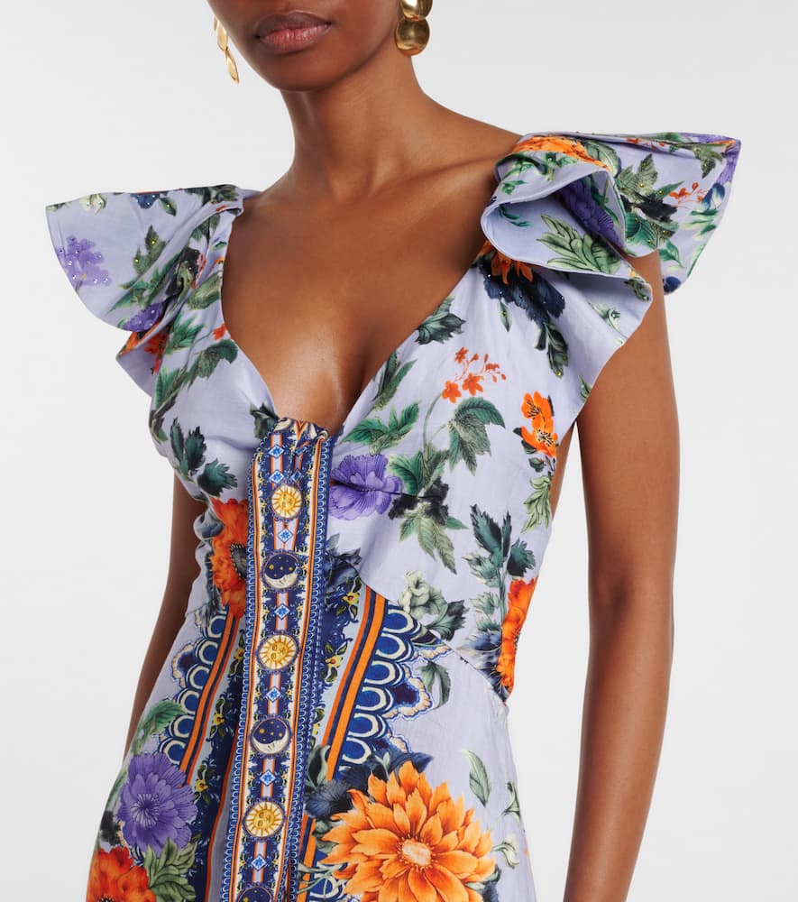 Printed linen and silk maxi dress