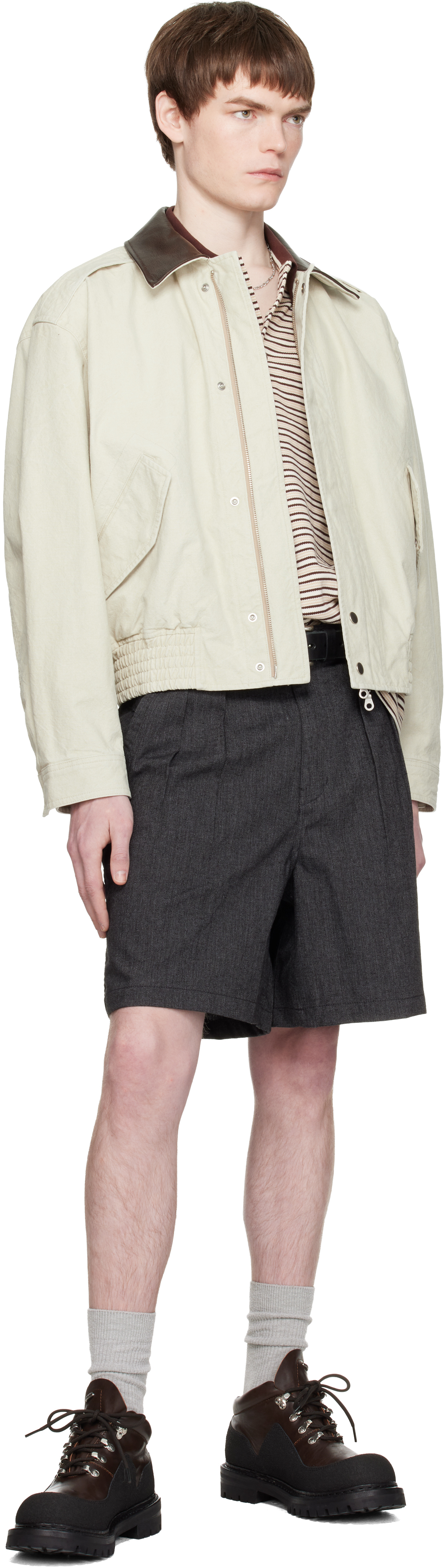 Off-White Leather Collar Washed Cationized Bomber Jacket