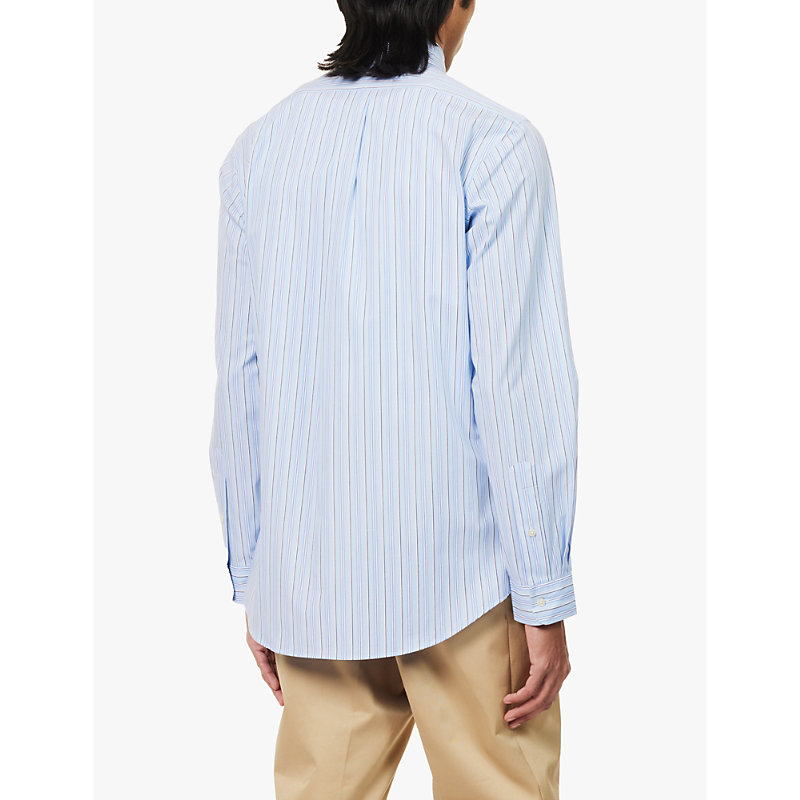 Mens BLUECustom Slim Logo-embroidered Cotton-blend Poplin Shirt 
