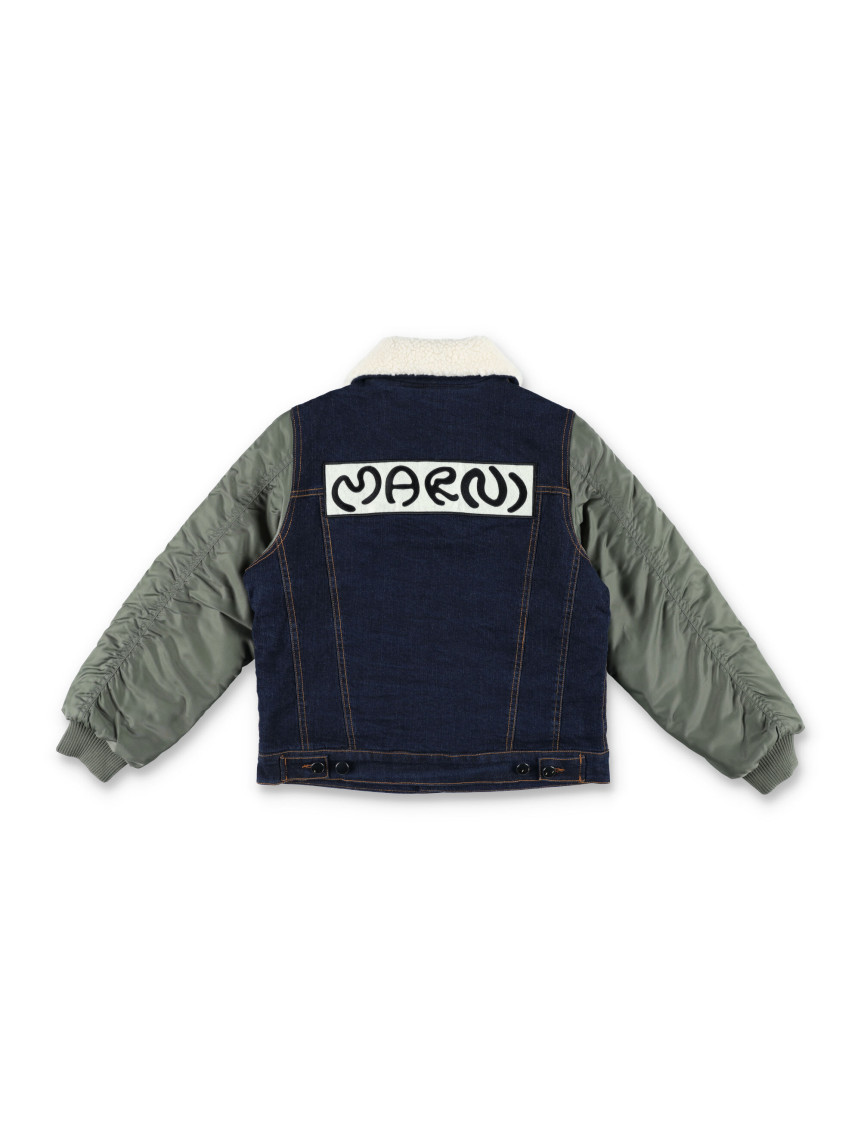 Girls Navy Blue Color Block Jacket