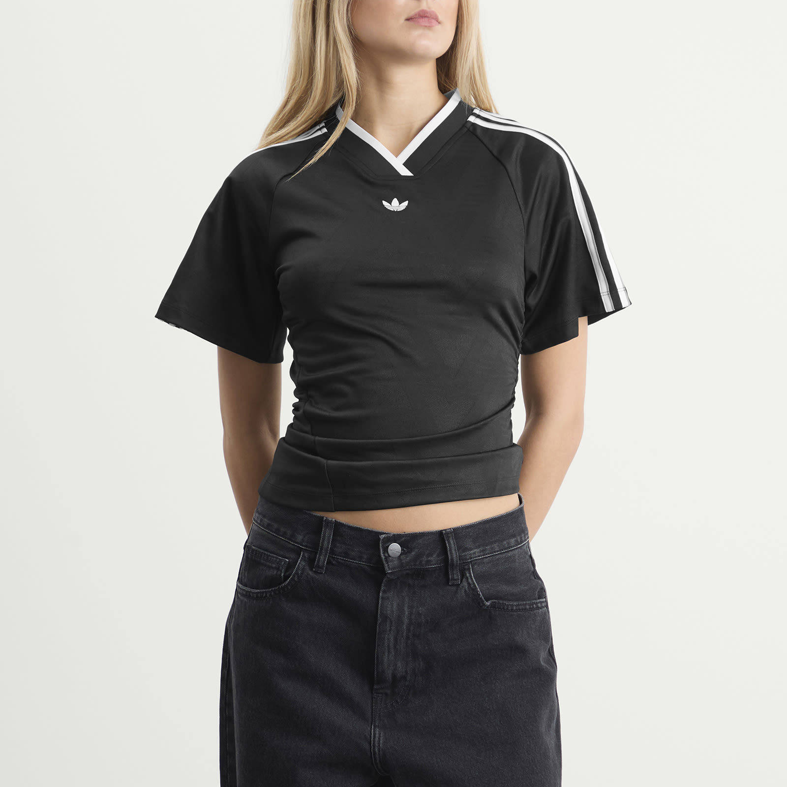 Women's Rouched Football Top in Black