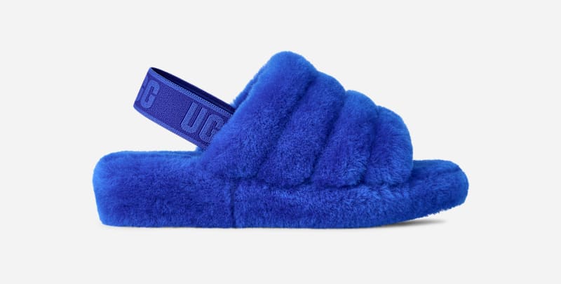 ® Women's Fluff Yeah Slide Sheepskin Slippers in Regal Blue/Dazzling Blue
