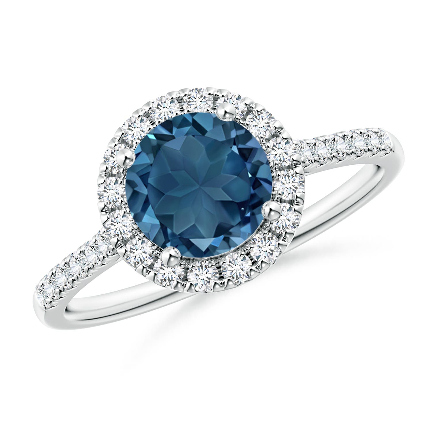 Angara 1.55 Carats Round London Blue Topaz Halo Ring with Diamond Accents in Platinum