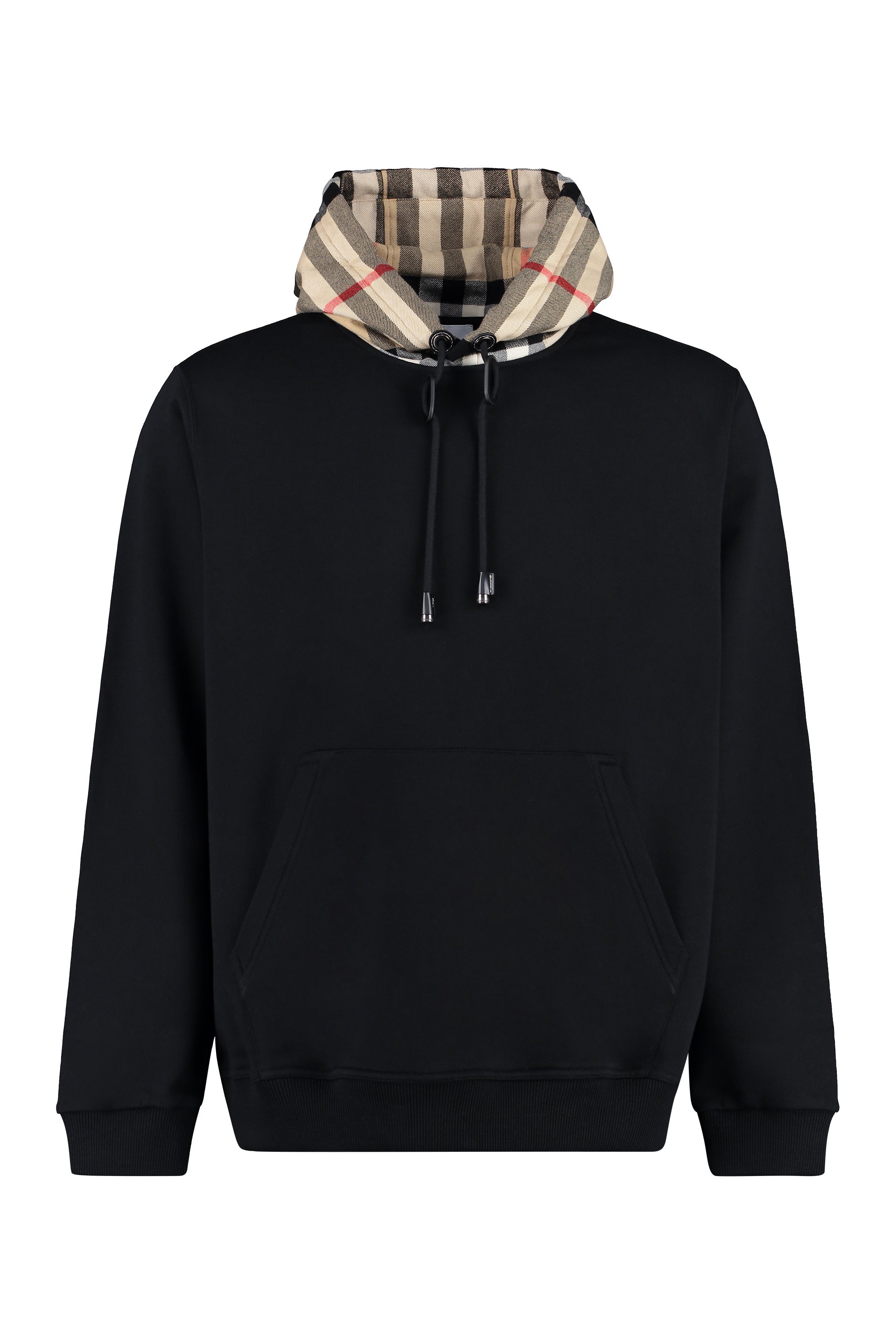 Cotton Hoodie with Check Pattern Hood