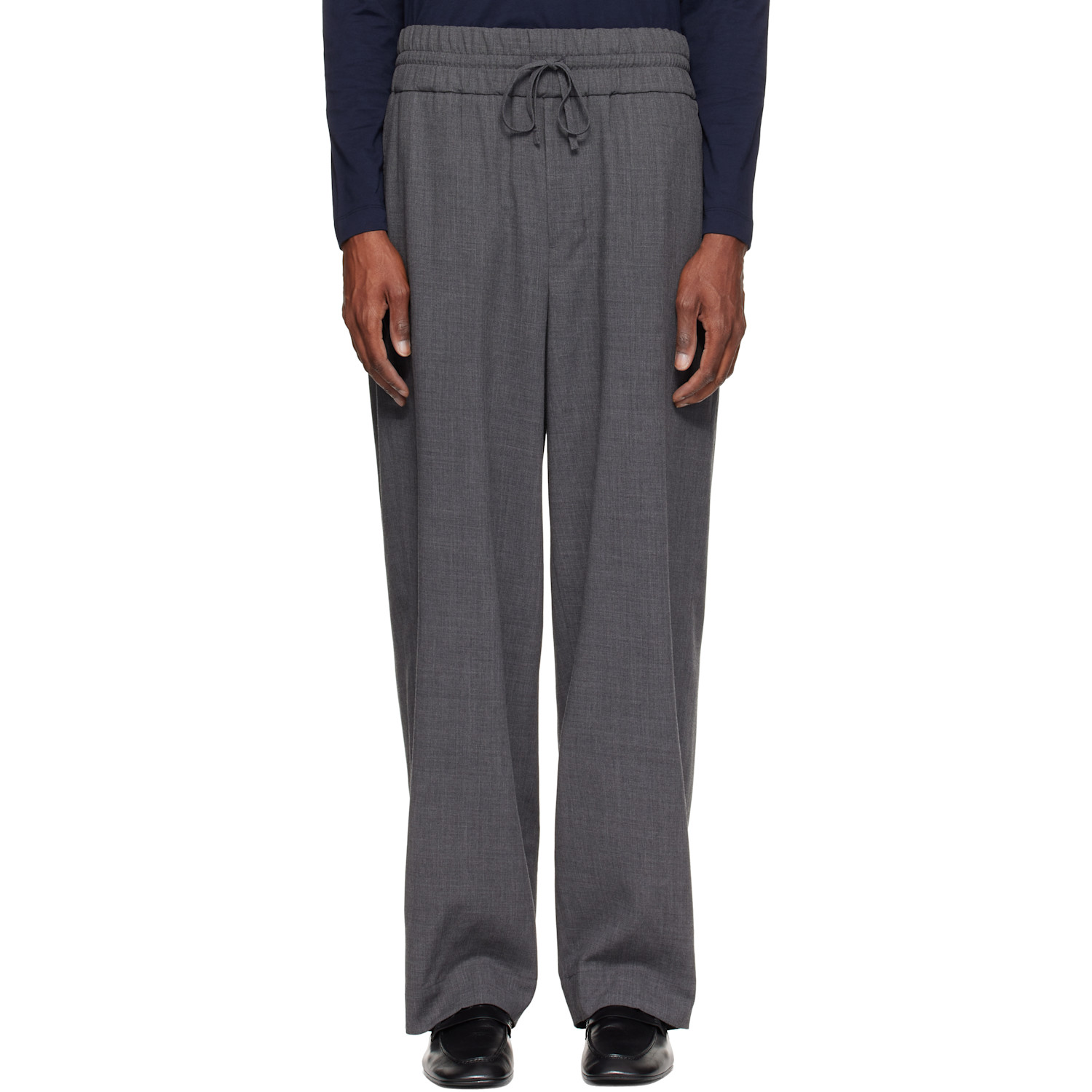 Gray Elasticated-Waist Wool Trousers