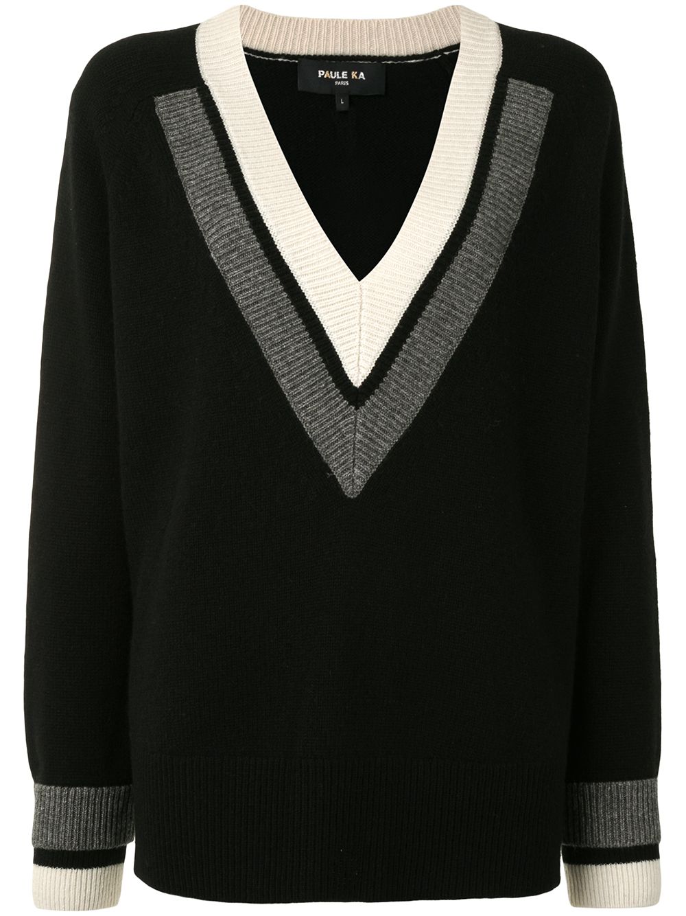 Knitted V-neck panel detail jumper - Black