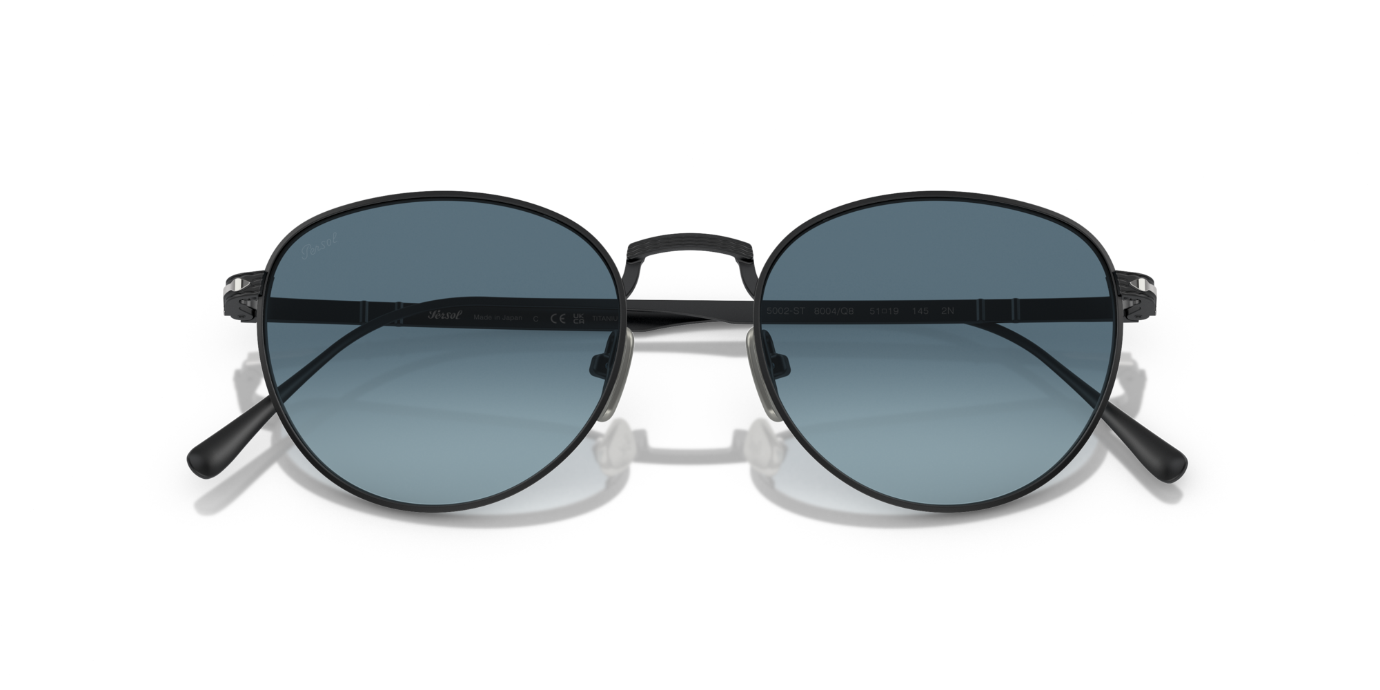 Persol Man PO5002ST 8004Q8 Zonnebrillen Titanium Zwart Blauw Pantos Normaal Gearceerd