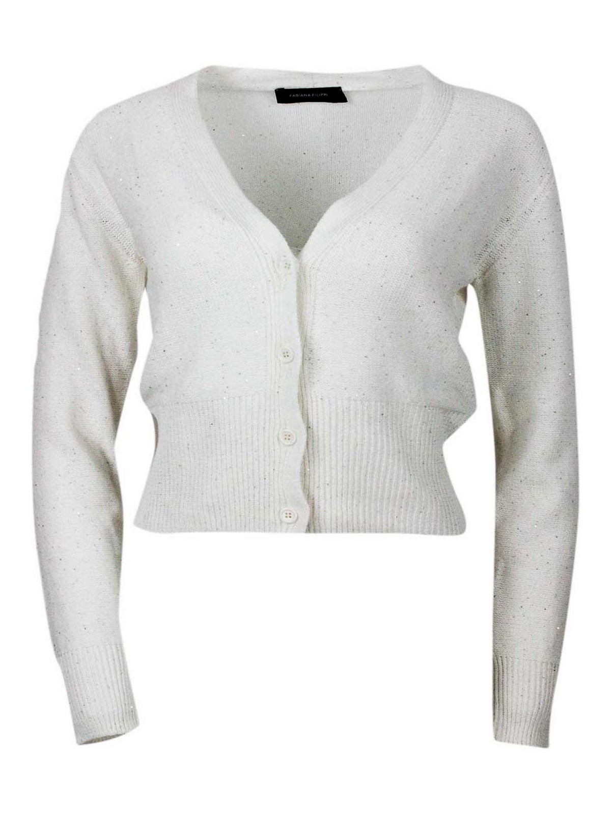 Cardigan Sweater With Button Closure Embellished With Brilliant Applied Microsequins