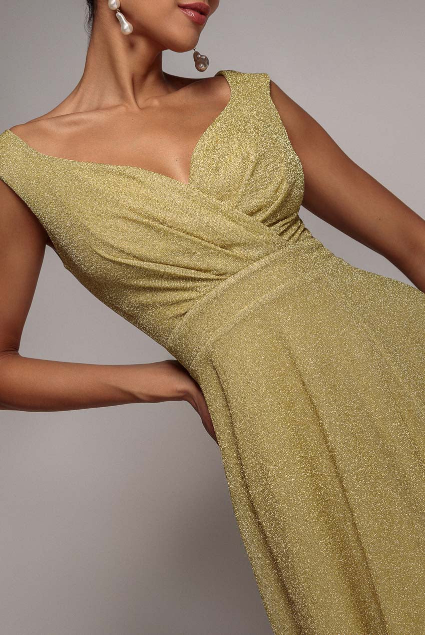 Goddiva Crossover Lurex Glitter Maxi Dress - Gold