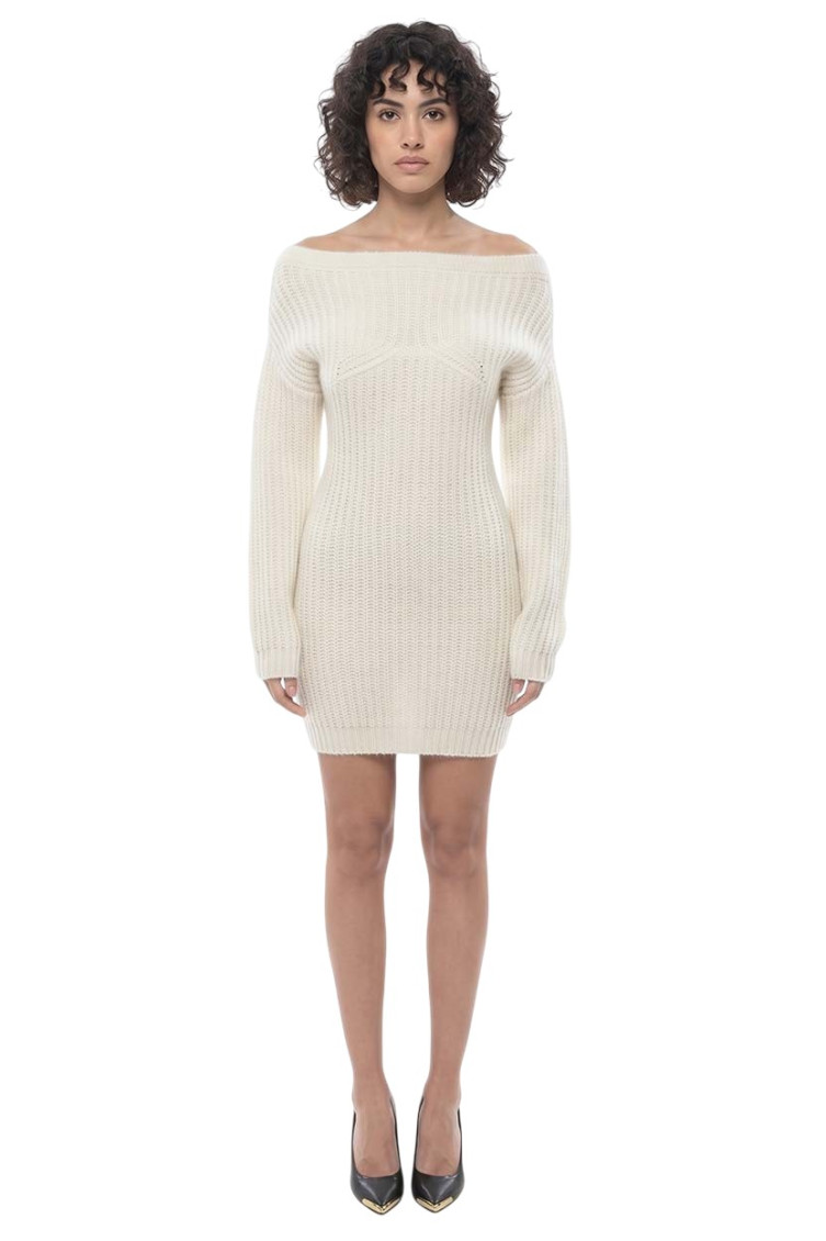 White Knitted Off Shoulder Mini Dress