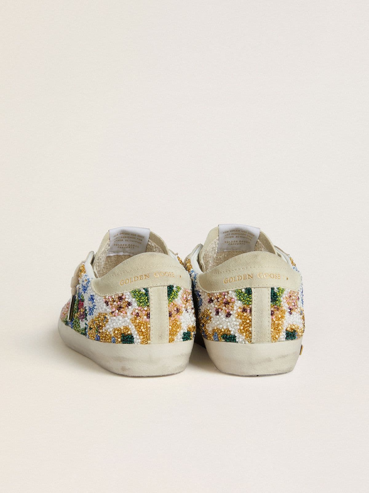Golden Goose - Women's Super-star With Multicolored Beads And Beige Suede Star, Woman