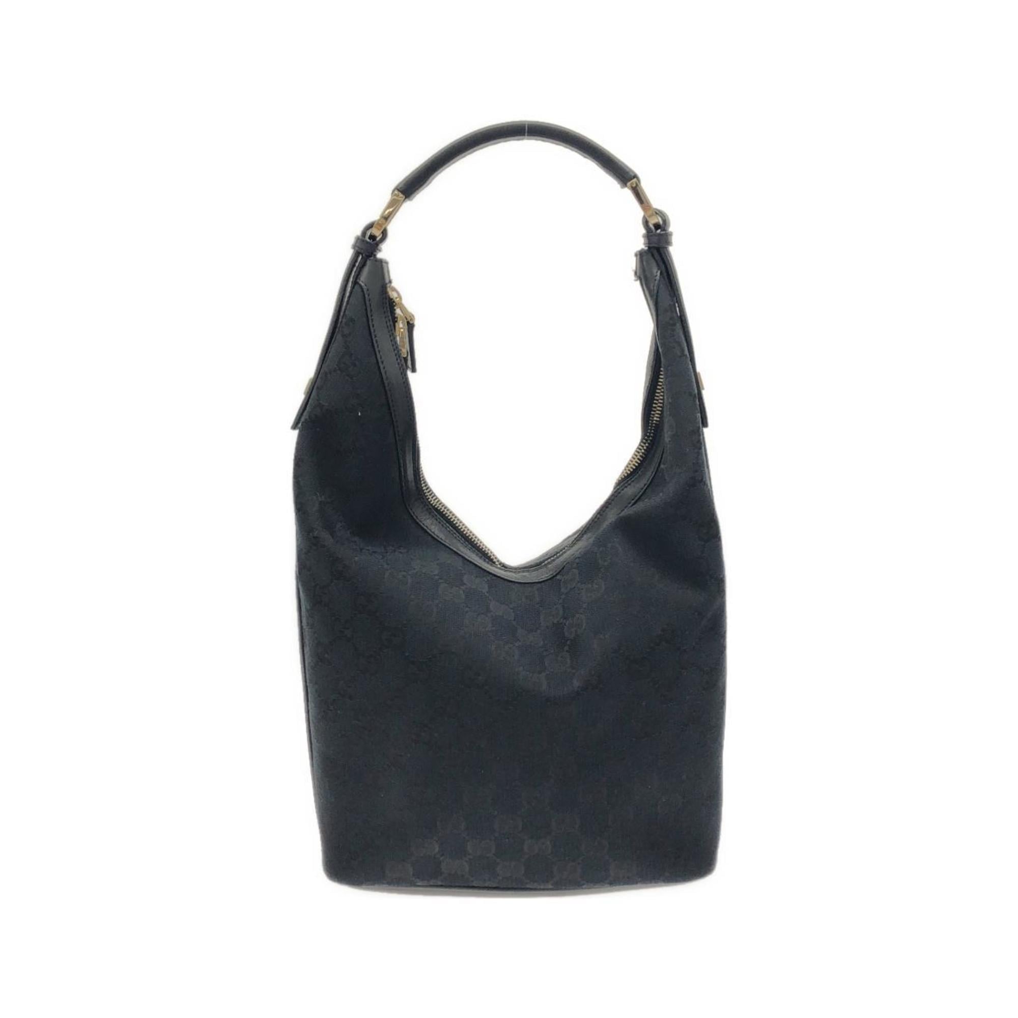 Gucci Gg Canvas Black Gg Canvas Leather Shoulder Bag Pre-Owned