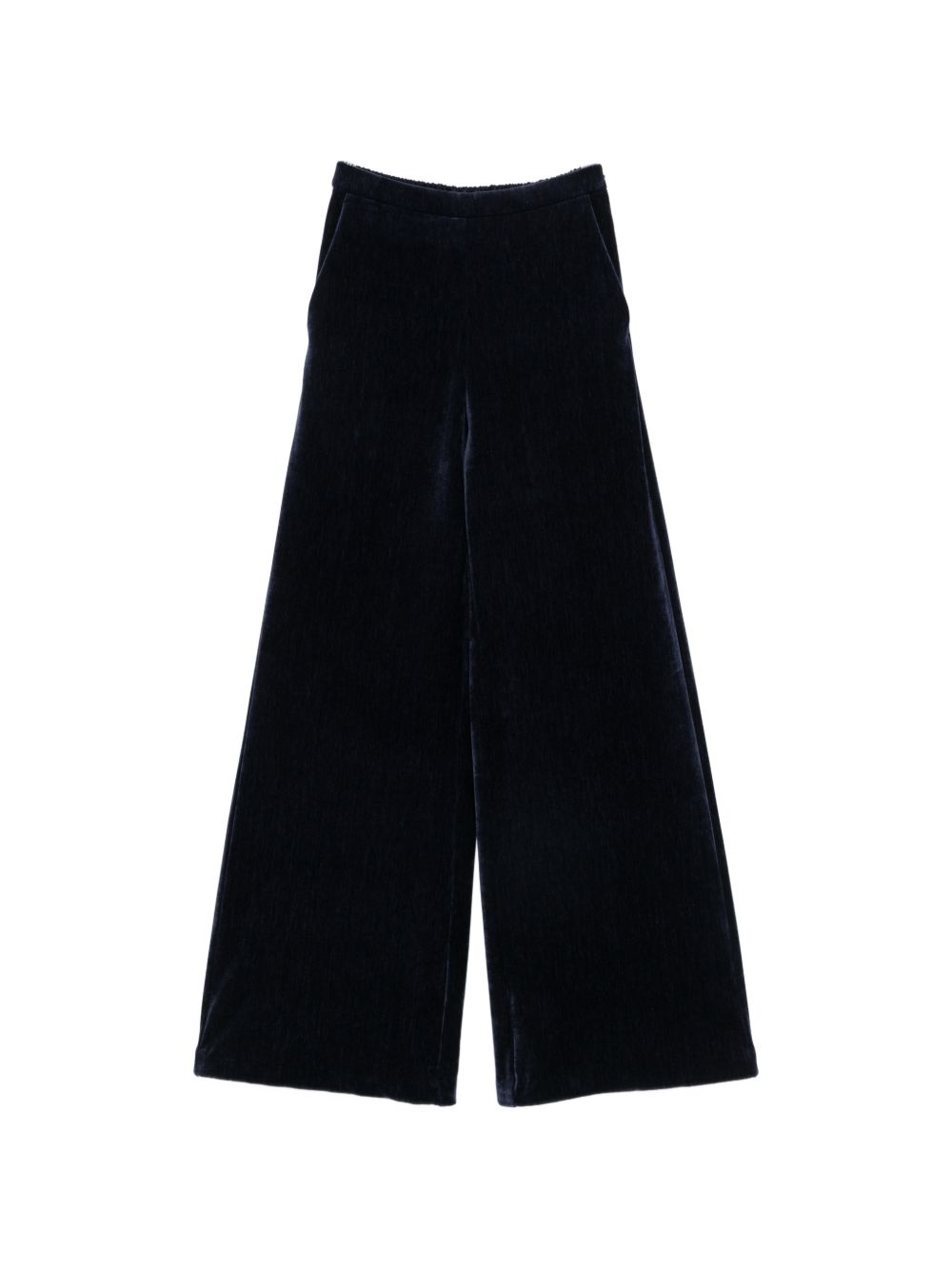 Velvet Wide-Leg Trousers — Navy