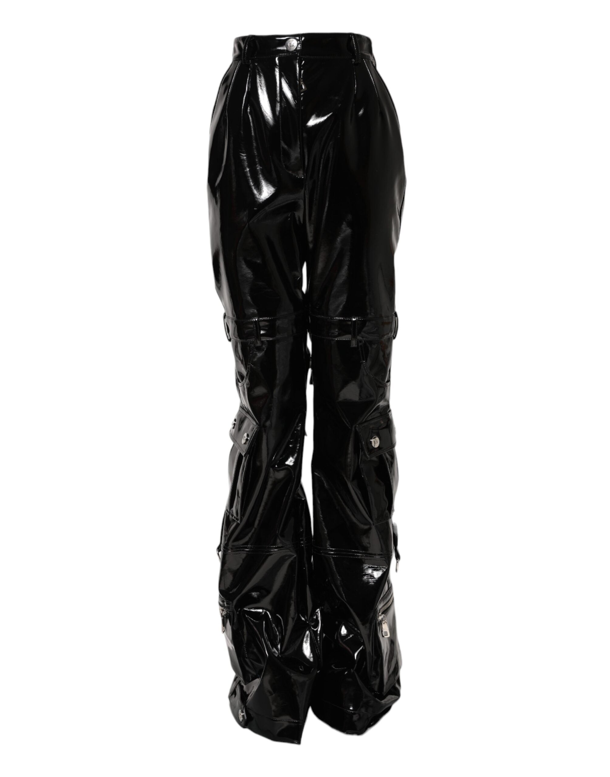 High-Waist Bootcut Cargo Pants — Black