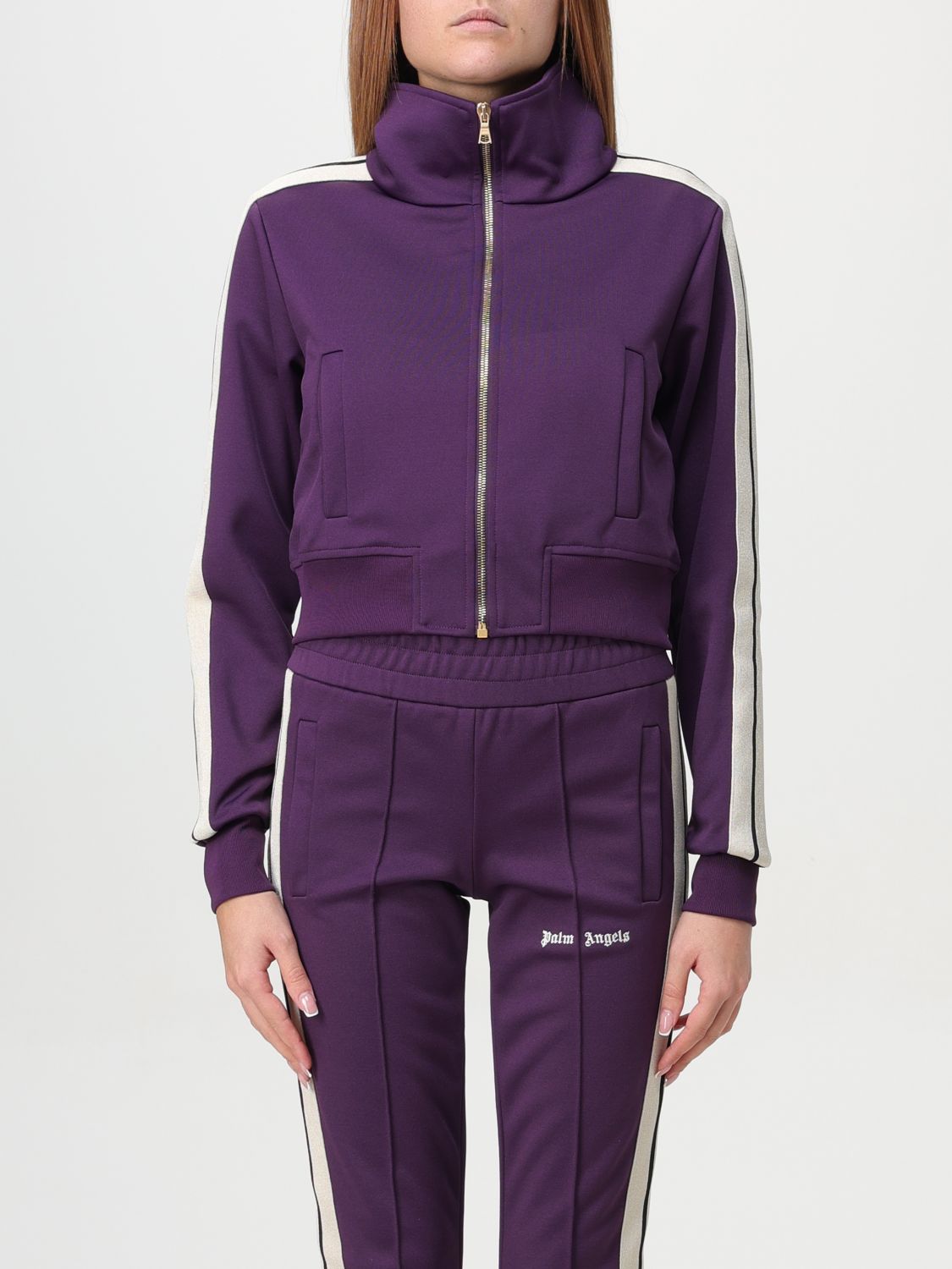 Logo-embroidered cropped jacket - Purple