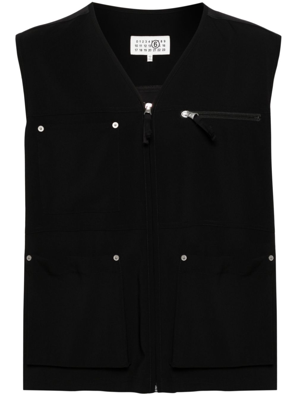 Multi-pocket zip-up gilet - Black