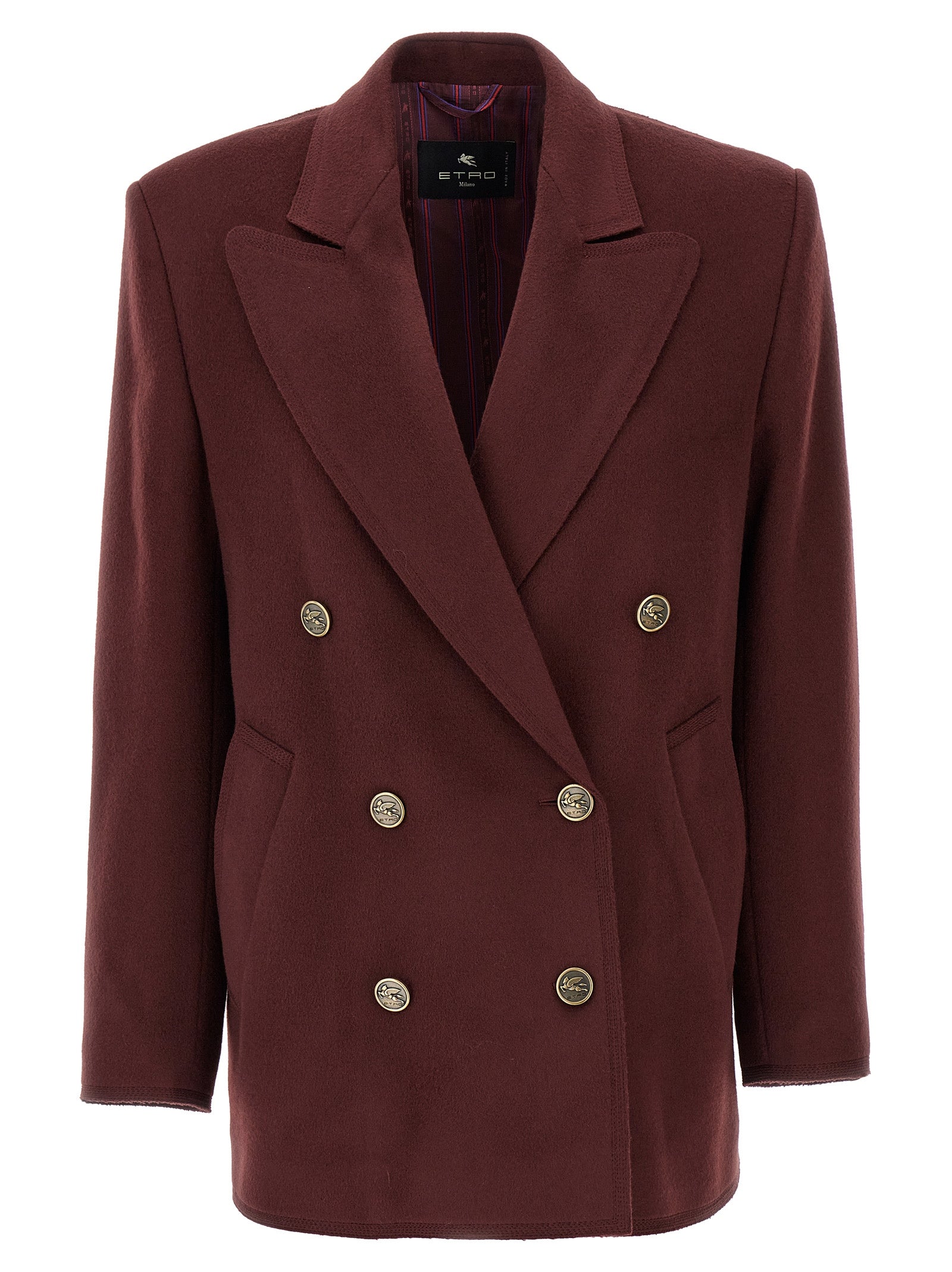 Wool and Cashmere Double-Breasted Blazer — Burgundy