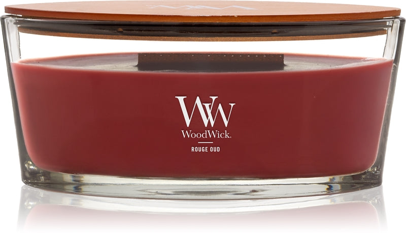 Woodwick Opulent Wood Rouge Oud candela profumata con stoppino in legno 453,6 g