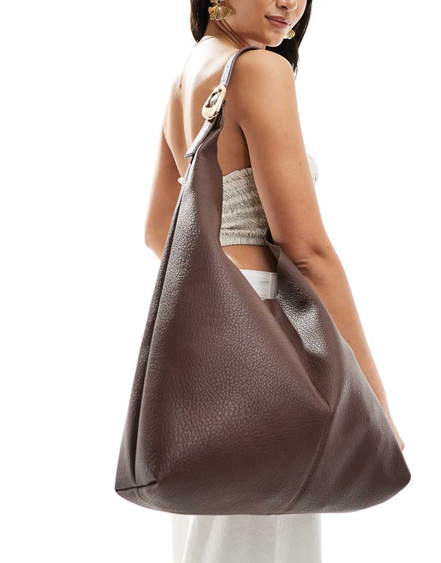 Slouch shoulder tote bag with molten buckle detail in brown