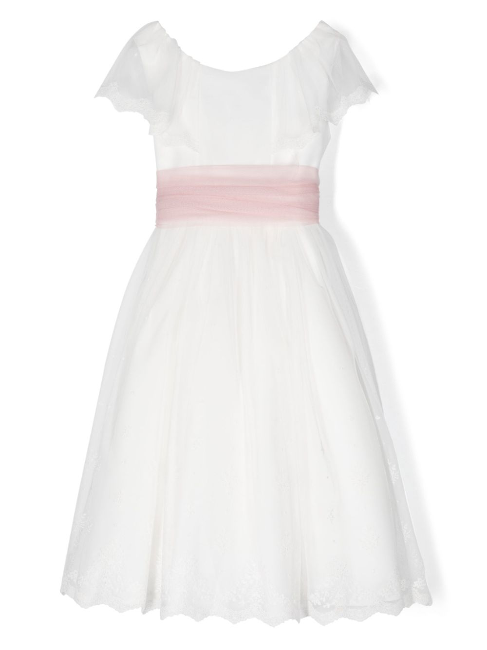 Floral-embroidered tulle communion dress - White