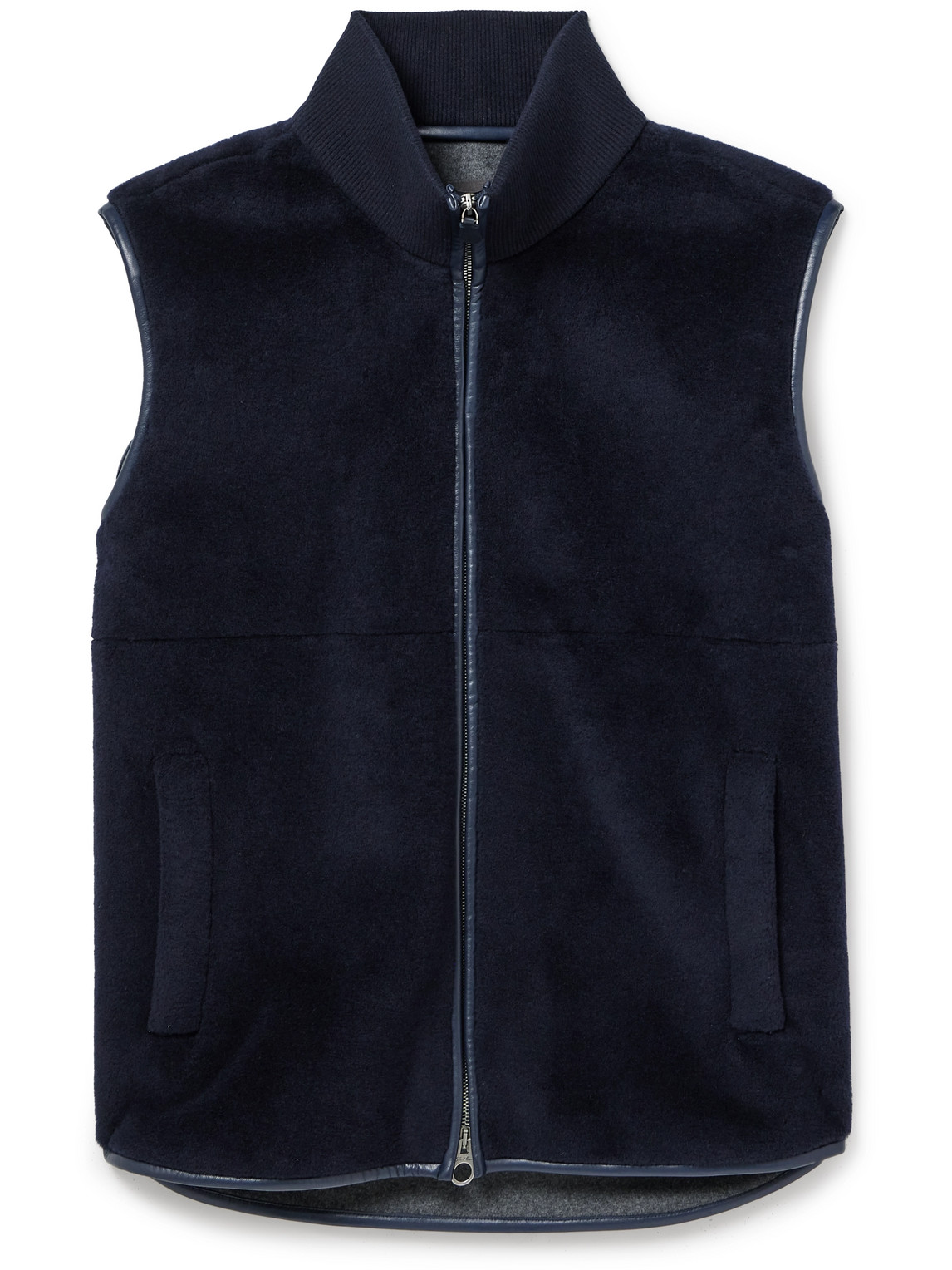 Ennio Leather-Trimmed Wool and Silk-Blend Fleece Gilet