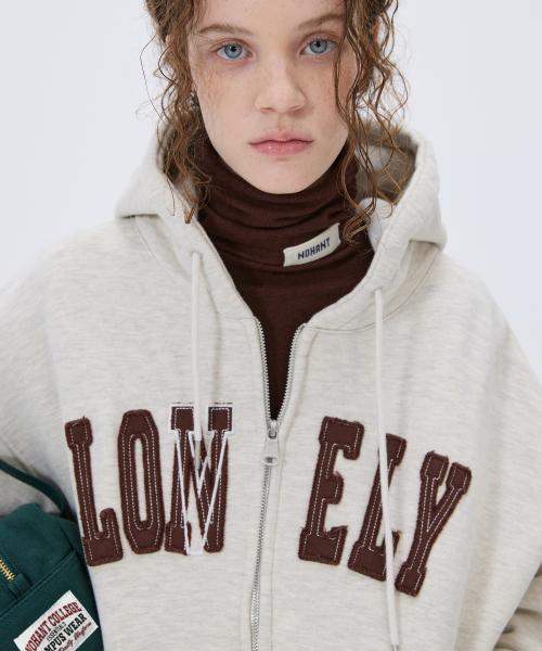 LONELY/LOVELY CROP HOODIE ZIP-UP OATMEAL