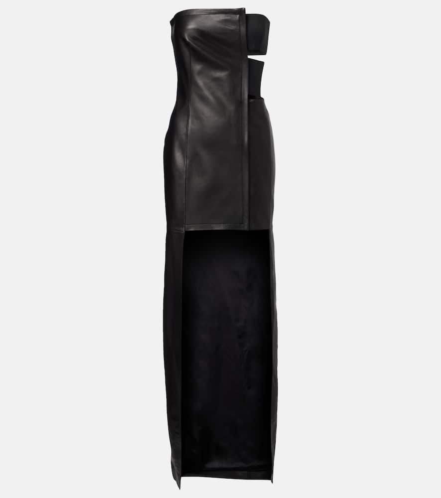 Cutout asymmetric leather maxi dress