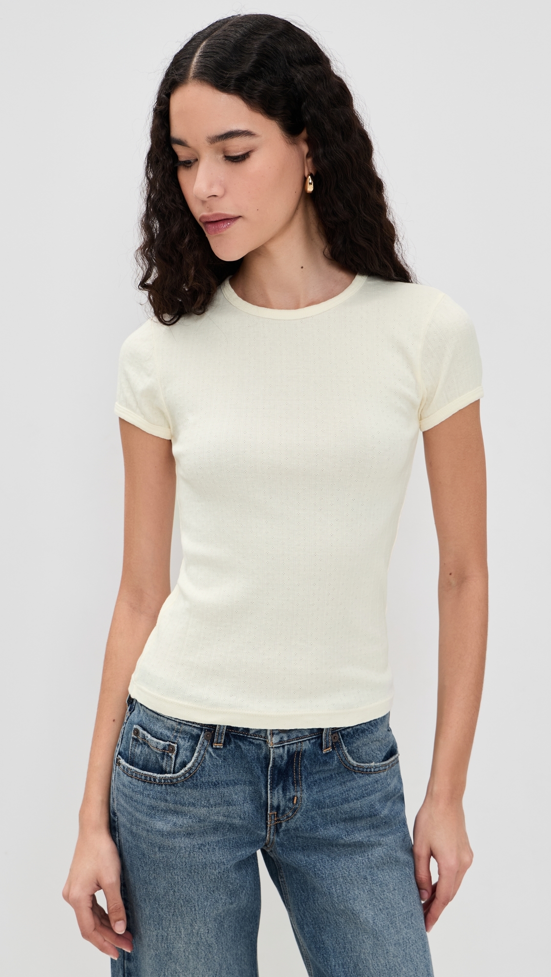 The Pointelle Baby Tee Creme