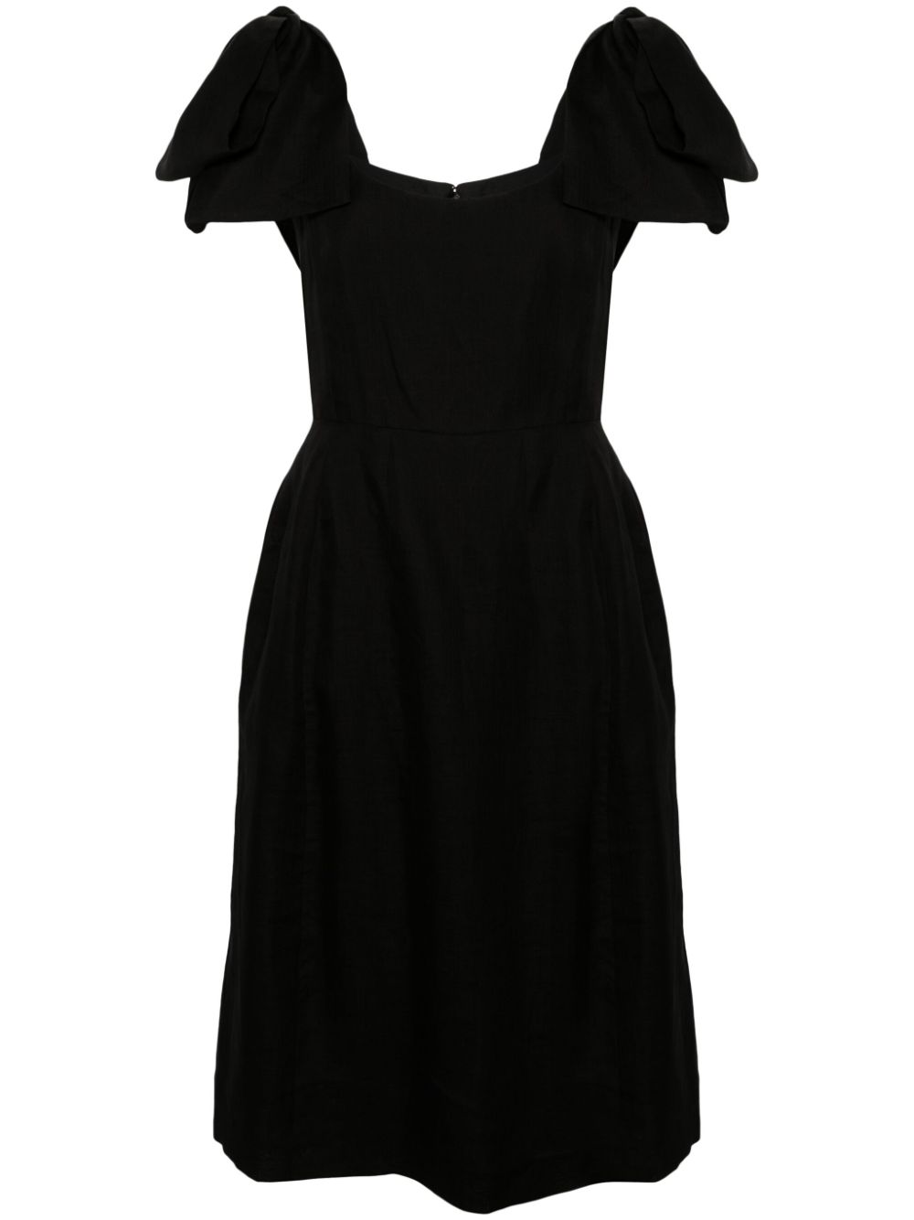 Bow-detailed ramie midid dress - Black