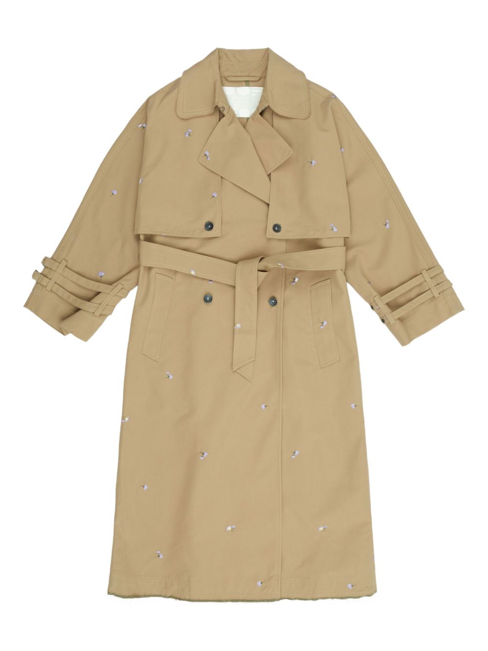 Embroidered double-breasted trench coat - Neutrals