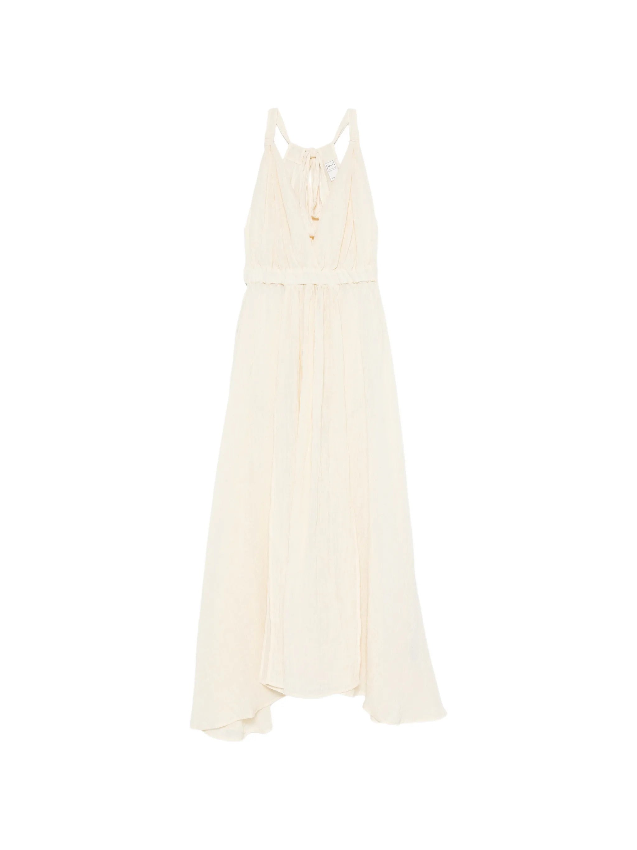 90% Linen V-Neck Mini Dress with Adjustable Back Closure and Slit Skirt