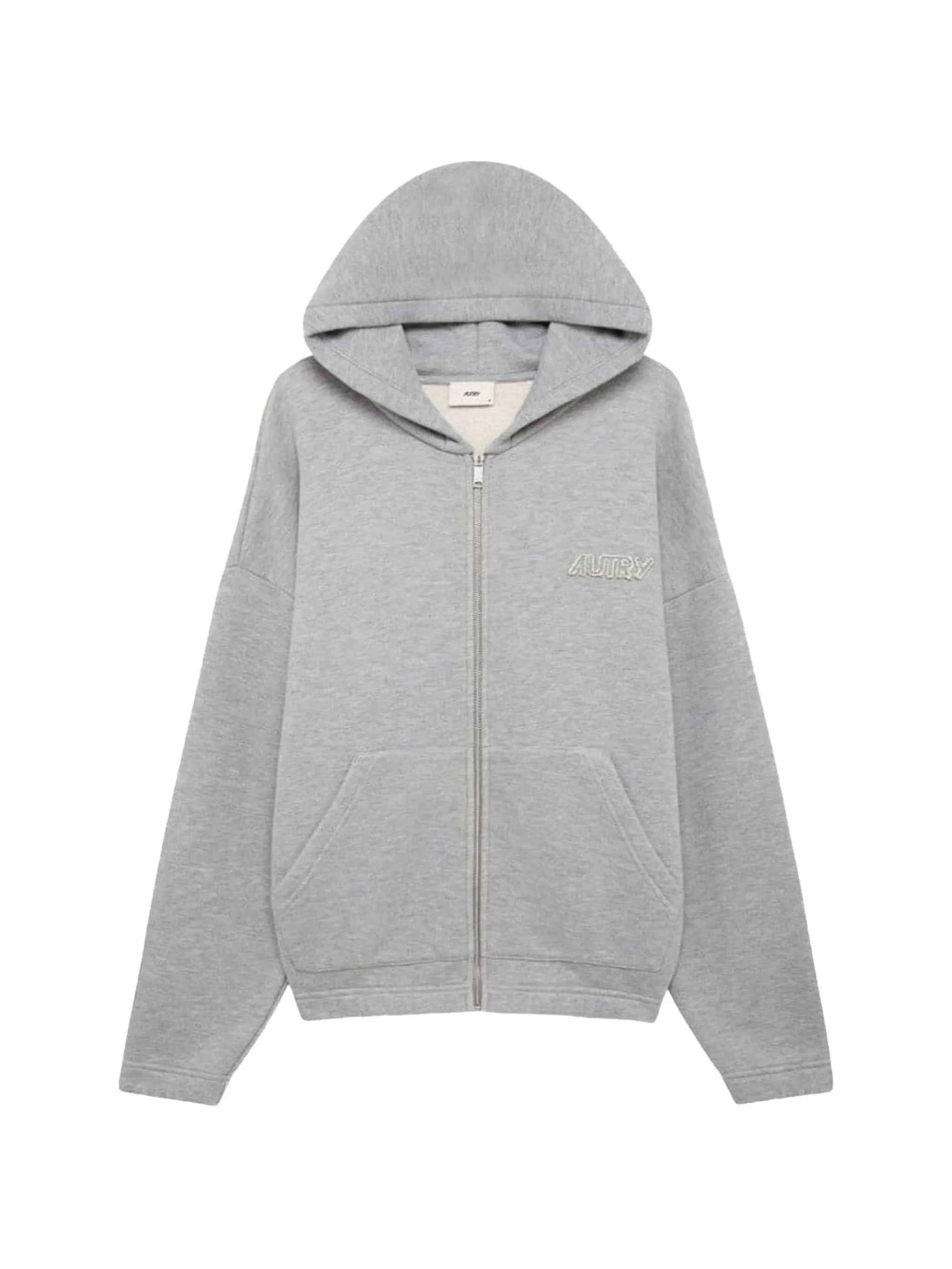 Full-Zip Cotton Hoodie with Kangaroo Pocket and Embroidered Logo Patch