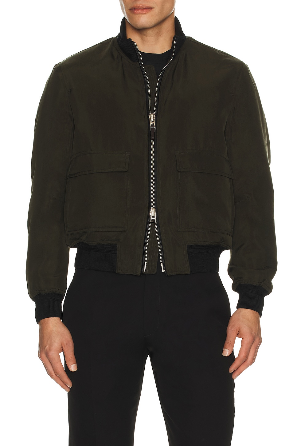 TOM FORD Knit Trim Pilot Blouson in Green