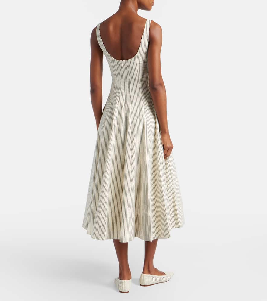 Striped pleated cotton midi dress