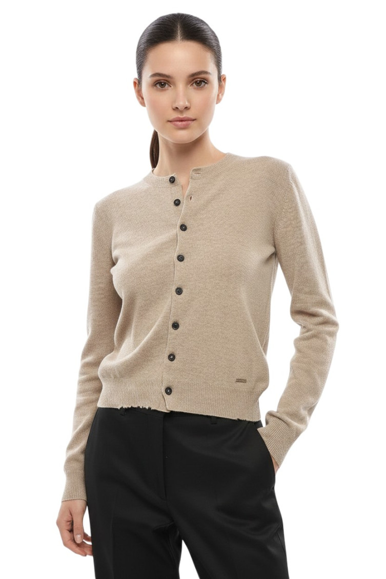 Beige Crew Neck Cardigan