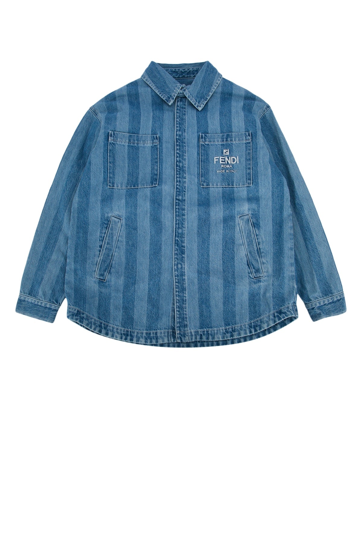 Striped Denim Jacket — Blue