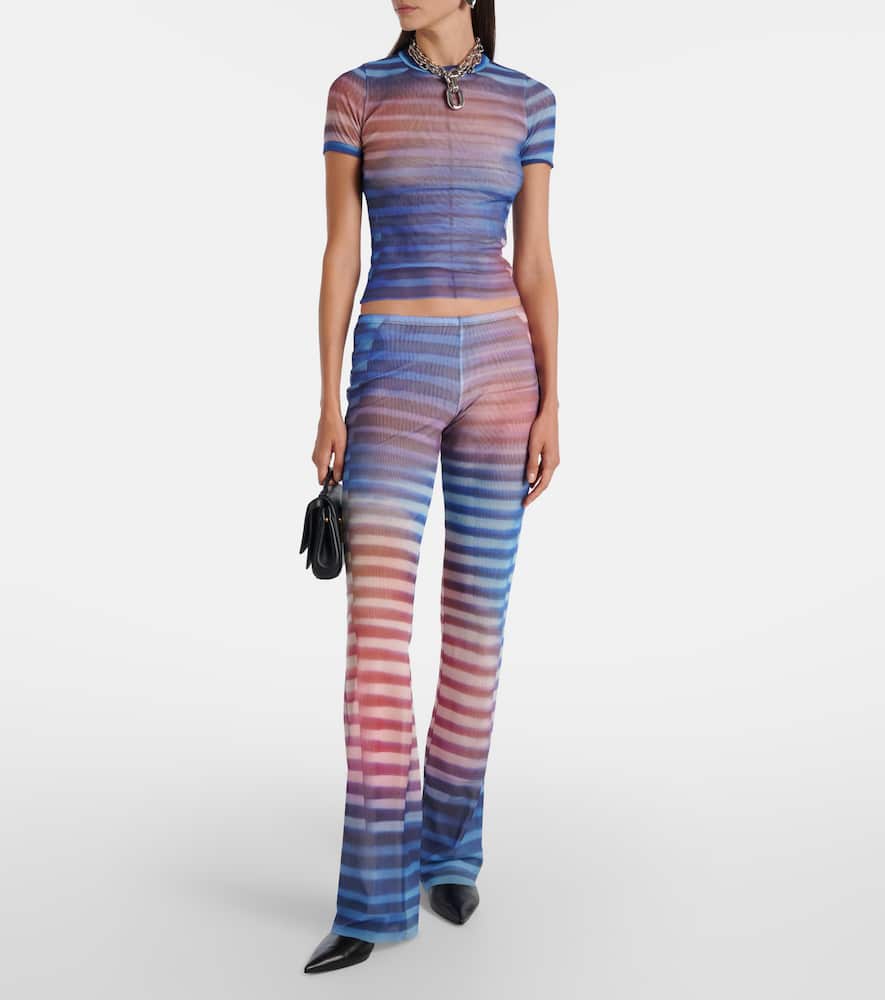 Printed striped mesh flared pants