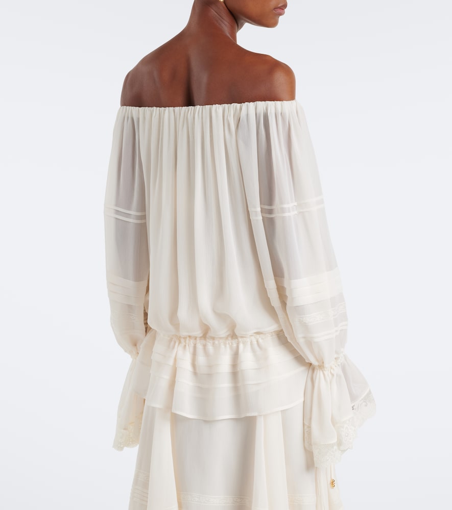 Lace-trimmed off-shoulder top