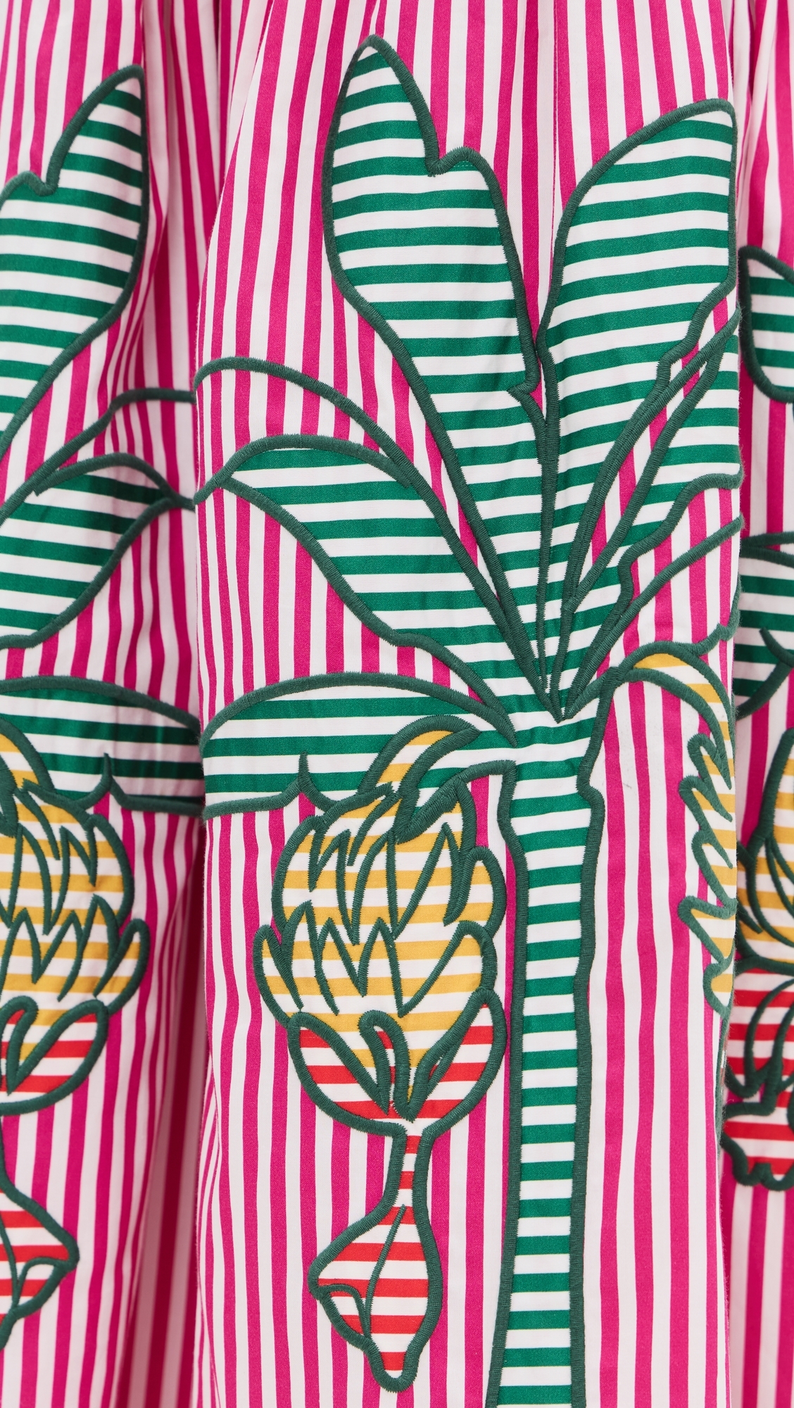 Palm Tree Cutwork Stripes Midi Dress Multi