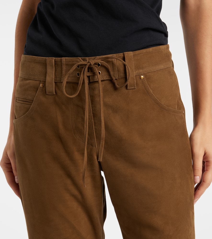 Suede straight-leg pants