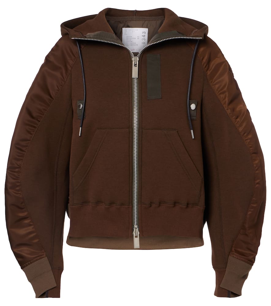 Paneled cotton-blend fleece zip-up hoodie