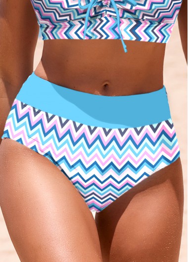 Modlily Mid Waisted Chevron Print Blue Bikini Botto
