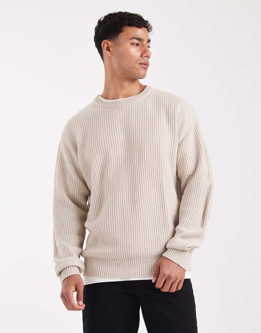 Oversized textured sweater in beige-Neutral