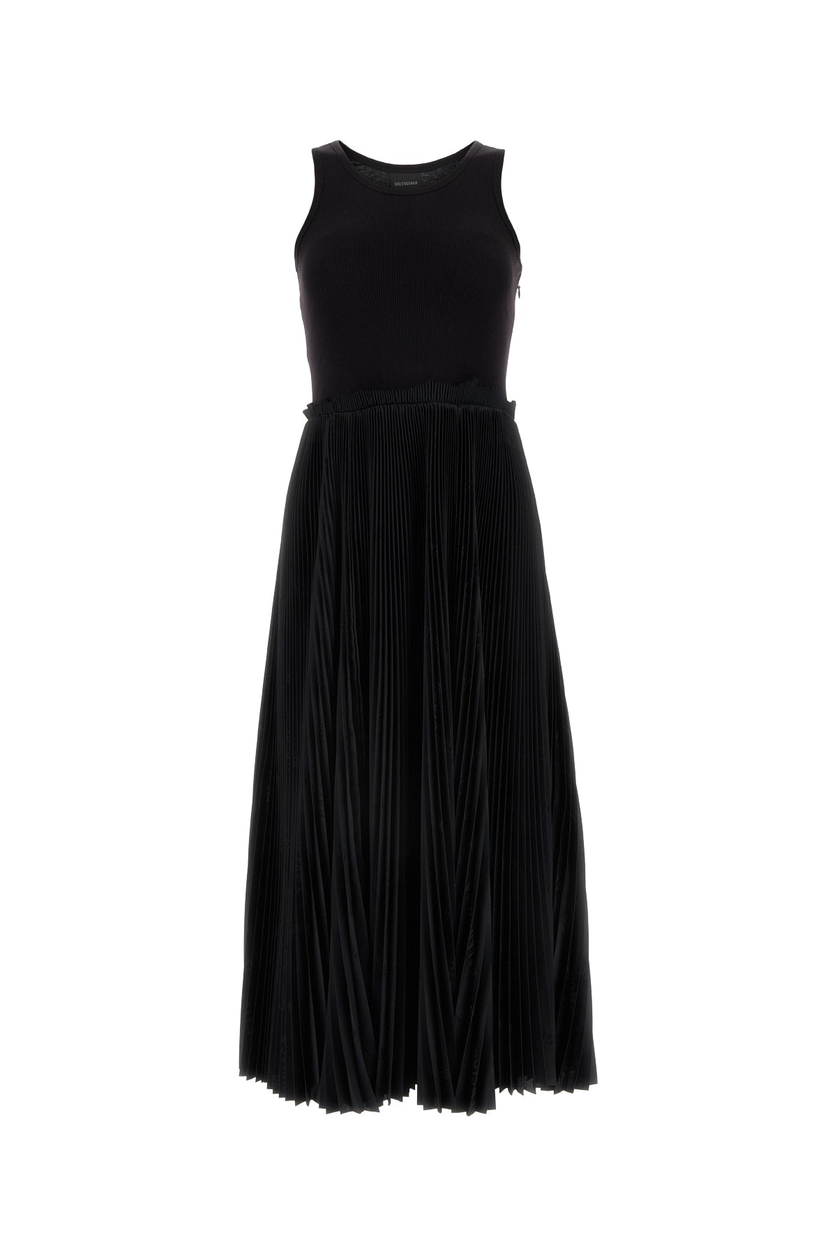 Pleated Midi Dress — Black