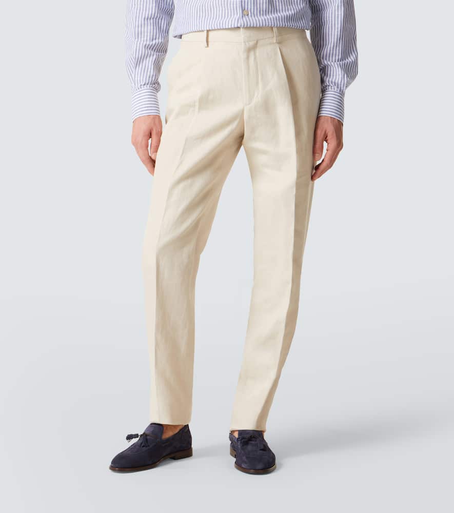 Linen, cotton, and silk straight pants