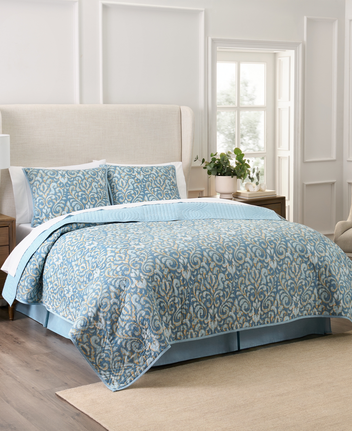 Kensington Cotton 4-Pc. Quilt Set, King - Aquamarine