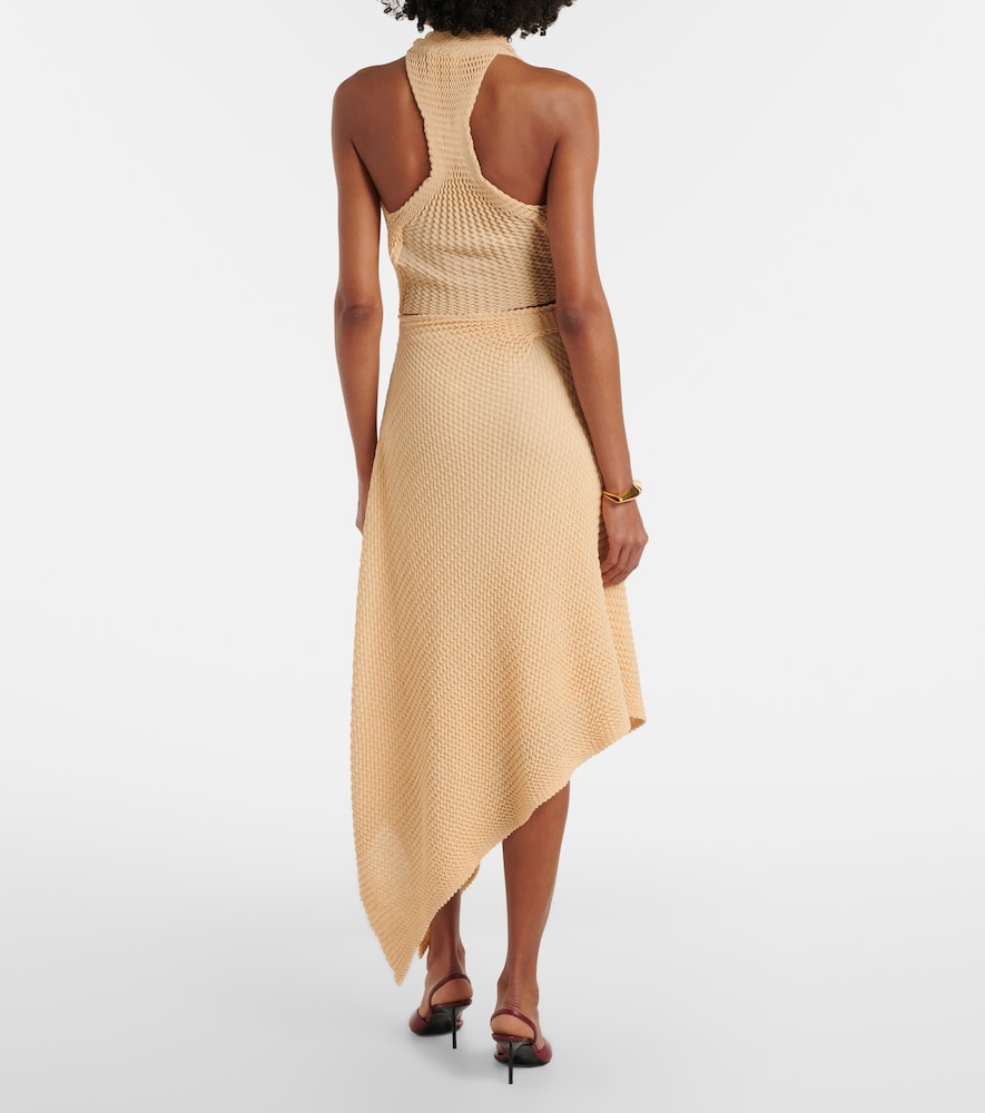 Knitted asymmetric cotton-blend midi skirt