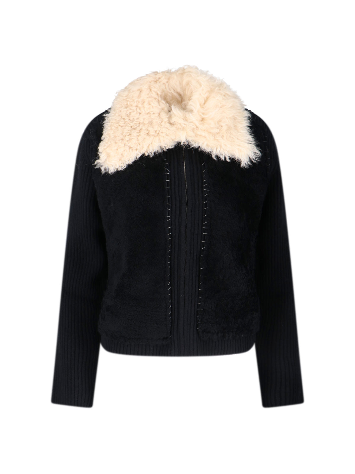 Virgin Wool Sweater with Lamb Fur Trim
