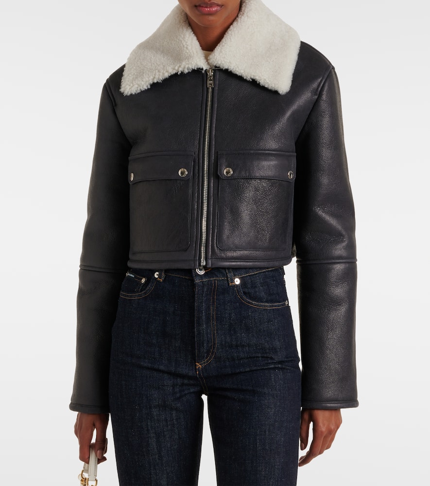 Shearling-trimmed cropped leather jacket
