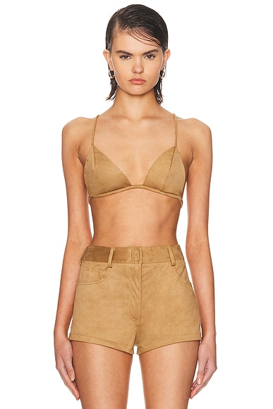 Norma Kamali No Tie Bralette Top in Camel - Brown. L also in M